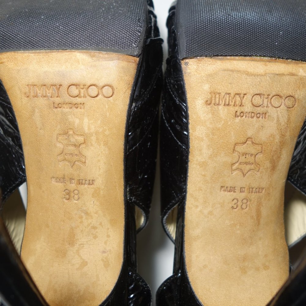 Jimmy Choo Black Stiletto Heels With Pointy Toe & Leather Ankle Strap, Sz 38 - Picture 10 of 12